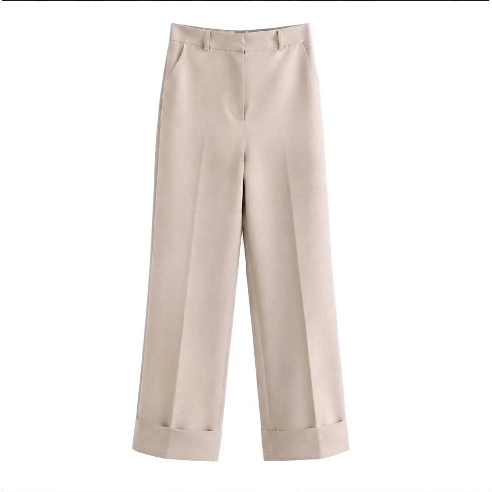 Abercrombie & Fitch Sloane Flat Front Tailored Pant Women 4 Beige Wide Leg Good - Picture 3 of 10